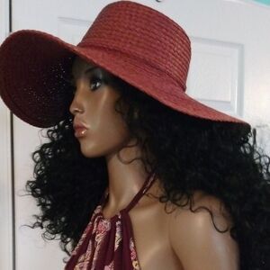 Zara Reddish Brown Raffia Woven Wide Brim Picture Hat NWT